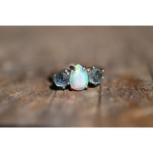 opal ring, Raw sapphire Gemstone, unique opal ring, jewelry for her